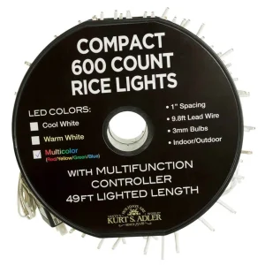 Kurt Adler 600-Light 49.2-Foot Multicolored Led White Wire Rice Light Set