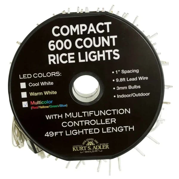 Kurt Adler 600-Light 49.2-Foot Multicolored Led White Wire Rice Light Set