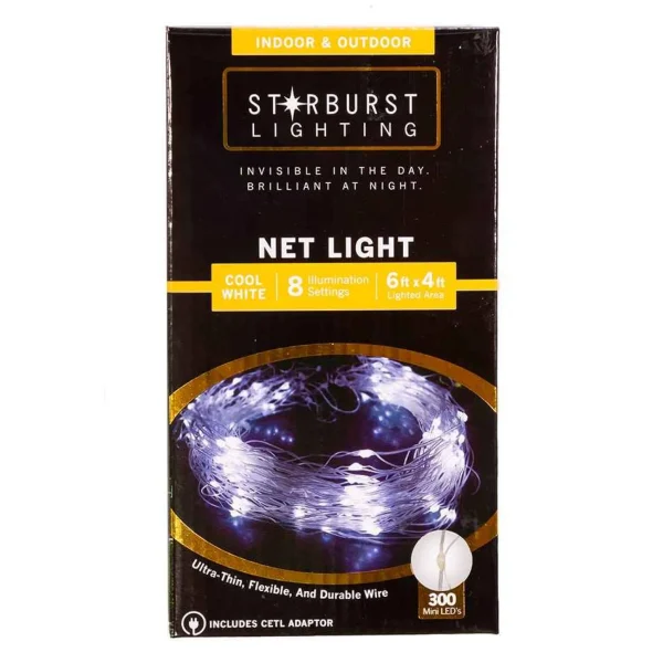 Kurt Adler 300-Light 6-Foot Starburst Cool White Led Net Light