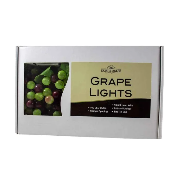Kurt Adler 100-Light Green And Burgundy Led Grape Light Set With 5 Grape Bunches