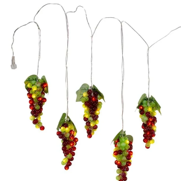 Kurt Adler 100-Light Green And Burgundy Led Grape Light Set With 5 Grape Bunches