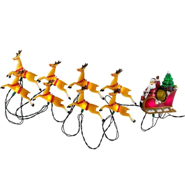 Kurt Adler Ul 10-Light Santa Sleigh And Eight Reindeer Light Set