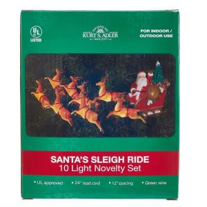 Kurt Adler Ul 10-Light Santa Sleigh And Eight Reindeer Light Set