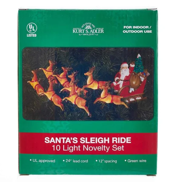 Kurt Adler Ul 10-Light Santa Sleigh And Eight Reindeer Light Set