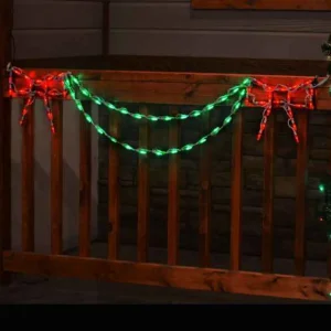 Brite Ideas Led Bow With Garland End Piece (Red/Green) #Led-Ban54