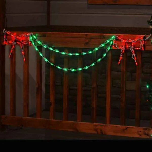 Brite Ideas Led Bow With Garland End Piece (Red/Green) #Led-Ban54