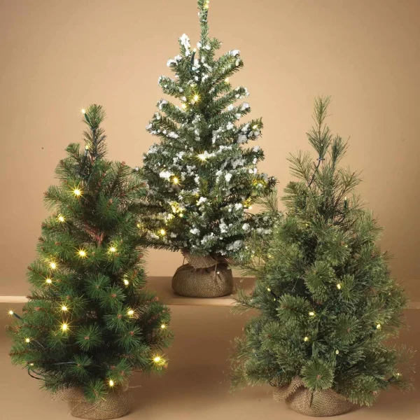 Gerson International Led-Lighted Pine Trees With Burlap Base (Set Of 3)