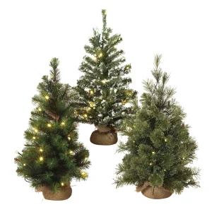 Gerson International Led-Lighted Pine Trees With Burlap Base (Set Of 3)