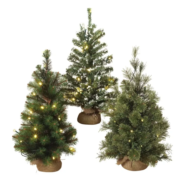 Gerson International Led-Lighted Pine Trees With Burlap Base (Set Of 3)
