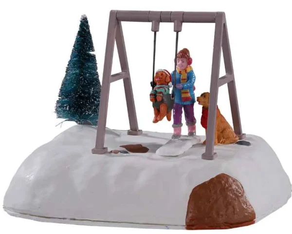 Lemax Village Collection Puppy Gets A Swing Ride, B/O Table Accent #14836