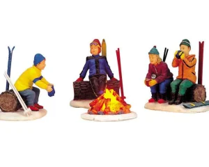 Lemax Village Collection Skiers' Camp Fire, Set Of 4, B/O Lighted Accessory #04468