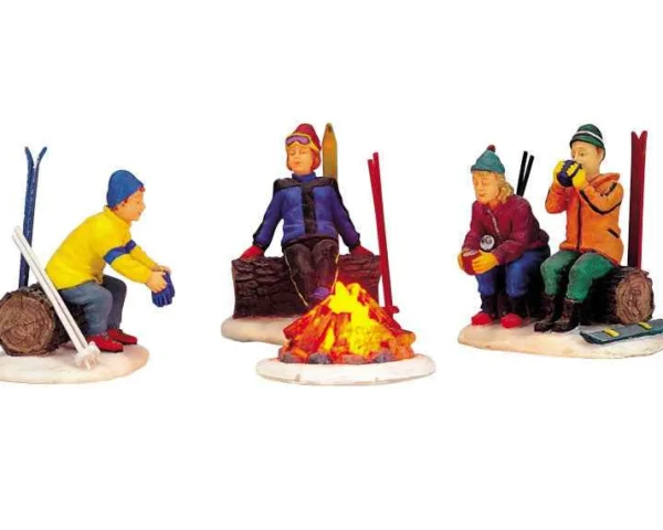 Lemax Village Collection Skiers' Camp Fire, Set Of 4, B/O Lighted Accessory #04468
