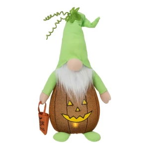 Gerson International Lighted Gnome In Pumpkin Costume, Cute Halloween Decor
