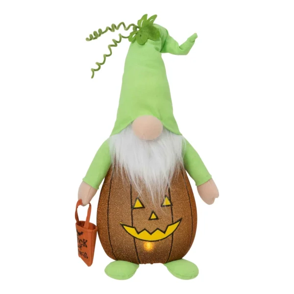 Gerson International Lighted Gnome In Pumpkin Costume, Cute Halloween Decor