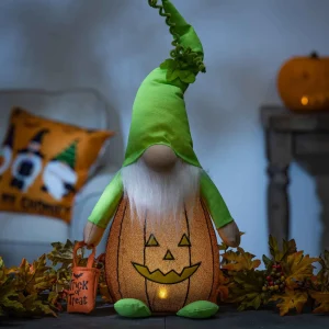 Gerson International Lighted Gnome In Pumpkin Costume, Cute Halloween Decor
