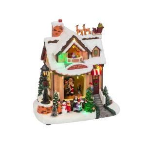 Gerson International Lighted Musical Christmas Holiday House With Moving Scene