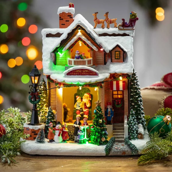 Gerson International Lighted Musical Christmas Holiday House With Moving Scene
