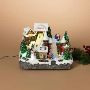 Gerson International Musical Christmas Holiday Lighted Ski Village With Moving Figures