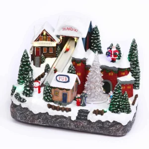 Gerson International Musical Christmas Holiday Lighted Ski Village With Moving Figures