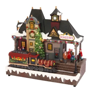 Gerson International Musical Christmas Holiday Village With Lighted Train Station