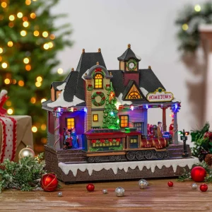 Gerson International Musical Christmas Holiday Village With Lighted Train Station
