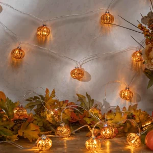 Gerson International Orange Glass Fall Pumpkin Fairy Light String, Halloween Decor