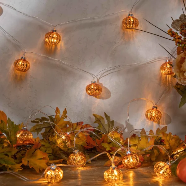 Gerson International Orange Glass Fall Pumpkin Fairy Light String, Halloween Decor