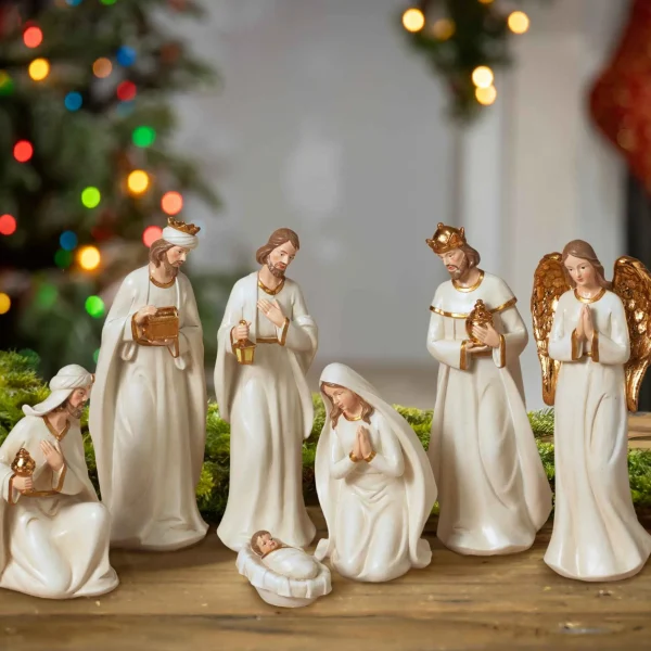 Gerson International 7 Piece Resin Traditional Religious Christmas Nativity Scene