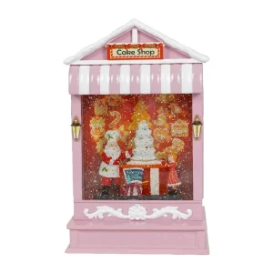 Arys Imports Pink Candy Shop With Led Warm White Light Up Santa Scene Spinning Glitter Waterglobe