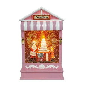 Arys Imports Pink Candy Shop With Led Warm White Light Up Santa Scene Spinning Glitter Waterglobe