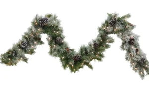 Puleo International 9Ft Flocked Schenectady Fir Garland In Clear #114-Scf-9/12C1