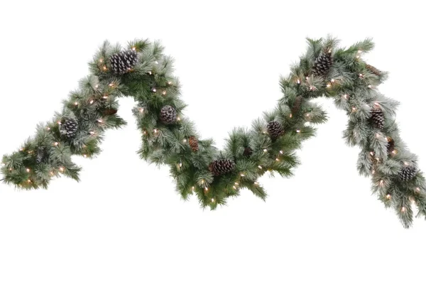 Puleo International 9Ft Flocked Schenectady Fir Garland In Clear #114-Scf-9/12C1