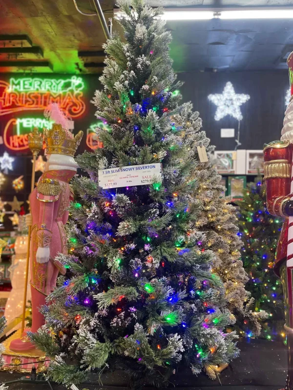 Puleo International 7.5Ft Pre-Lit Snowy Silverton Pine Slim Tree ##114-Sspsl-75F5Lm45