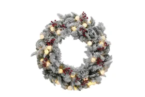 Puleo International 30In Flocked Bridgeport Wreath In Warm White #114-Bgf-30Wg40Lw03