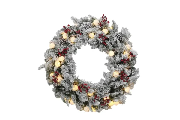 Puleo International 30In Flocked Bridgeport Wreath In Warm White #114-Bgf-30Wg40Lw03