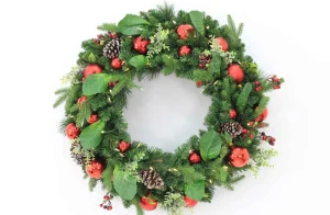 Puleo International 48In Pre-Lit Pinecones, Red Balls & Berries With Clear Lights #114-Jx06-48Wc3