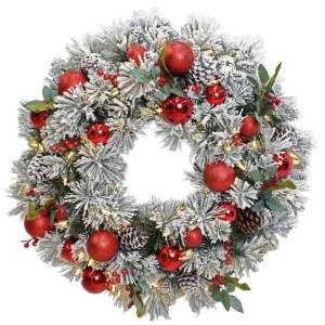 Puleo International 30In Pre-Lit Fairfield Flocked And Decorated Wreath With Clear Lights #114-Fgf-30Wc1