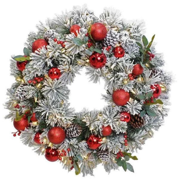 Puleo International 30In Pre-Lit Fairfield Flocked And Decorated Wreath With Clear Lights #114-Fgf-30Wc1