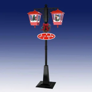 Arys Imports Red And Black Snowing Outdoor Double Street Lamp With Santa And Snowman
