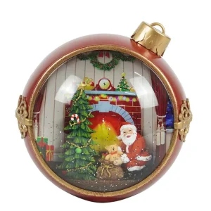 Arys Imports Red And Gold Ornament Ball With Led Warm White Light Up Musical Building A Snowman Scene Spinning Glitter Waterglobe