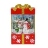Arys Imports Red And Gold Square Gift Box With Led Warm White Light Up Snowman Family Scene Spinning Glitter Waterglobe