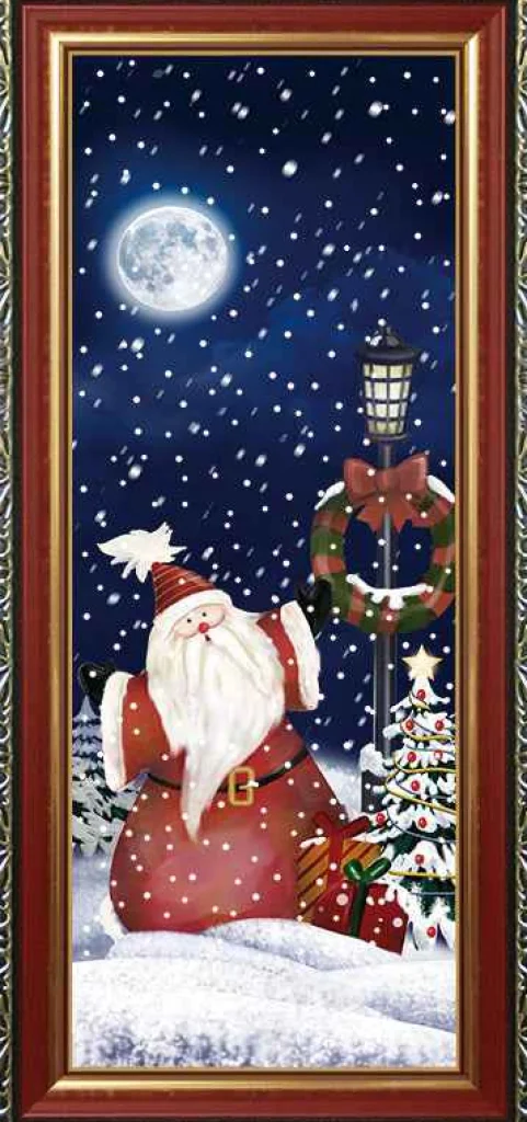 Arys Imports Red Frame Snowing Wall Plaque With Santa