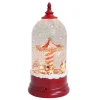 Arys Imports Red Snowy Cloche With Led Light Up Carousel Scene Spinning Glitter Waterglobe
