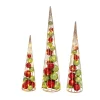 Gerson International S/3 Battery- Operated Lighted Red & Green Ornament Filled Cone Trees, Lg Is 24-In H, Med Is 20-In H, Sm Is 16-In H