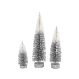 Gerson International S/3 Grey To White Ombre Bottle Brush Trees, Lg Is 16-In H, Med Is 12-In H, Sm Is 8-In H