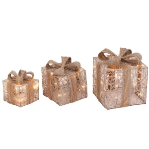 Gerson International Set Of 3 Assorted Battery Operated Lighted Holiday Jewel Gift Box Decor