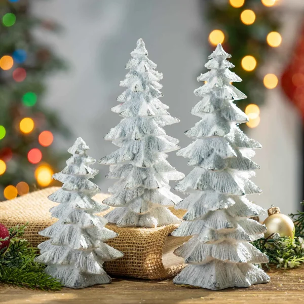 Gerson International Set Of 3 Assorted Resin White Glitter Winter Trees