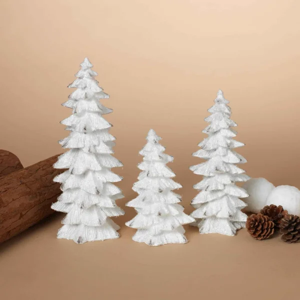 Gerson International Set Of 3 Assorted Resin White Glitter Winter Trees