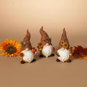 Gerson International Set Of 3 Autumn Sunflower Harvest Gnome Figurines