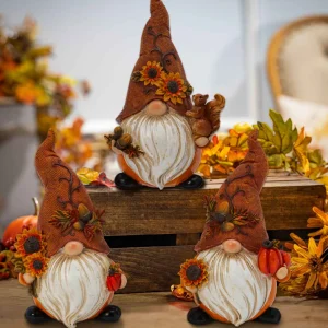 Gerson International Set Of 3 Autumn Sunflower Harvest Gnome Figurines